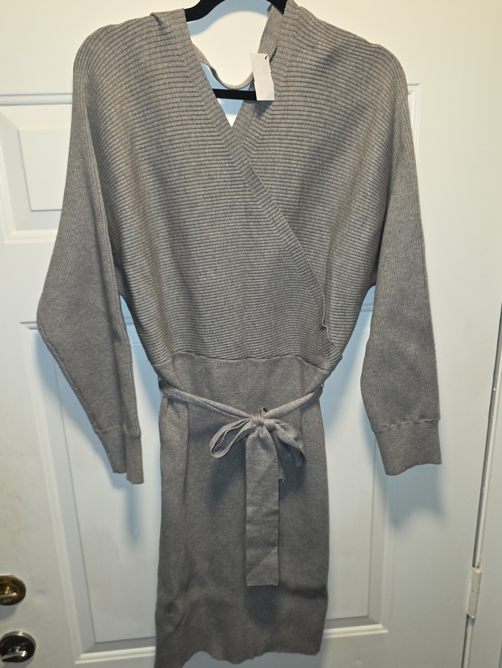AKIRA Grey Ribbed Wrap Belted Knit Dress